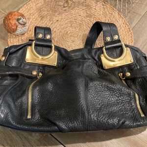 B. Makowsky Black Leather Double Handle Tote Bag Purse -Super Details NWOT